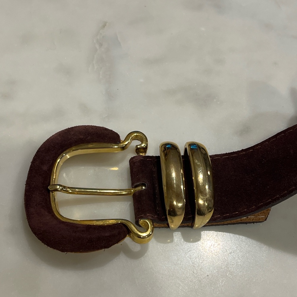 Vintage Enrico International Burgundy Suede Belt with Gold Buckle – Size S/M - Picture 5 of 5
